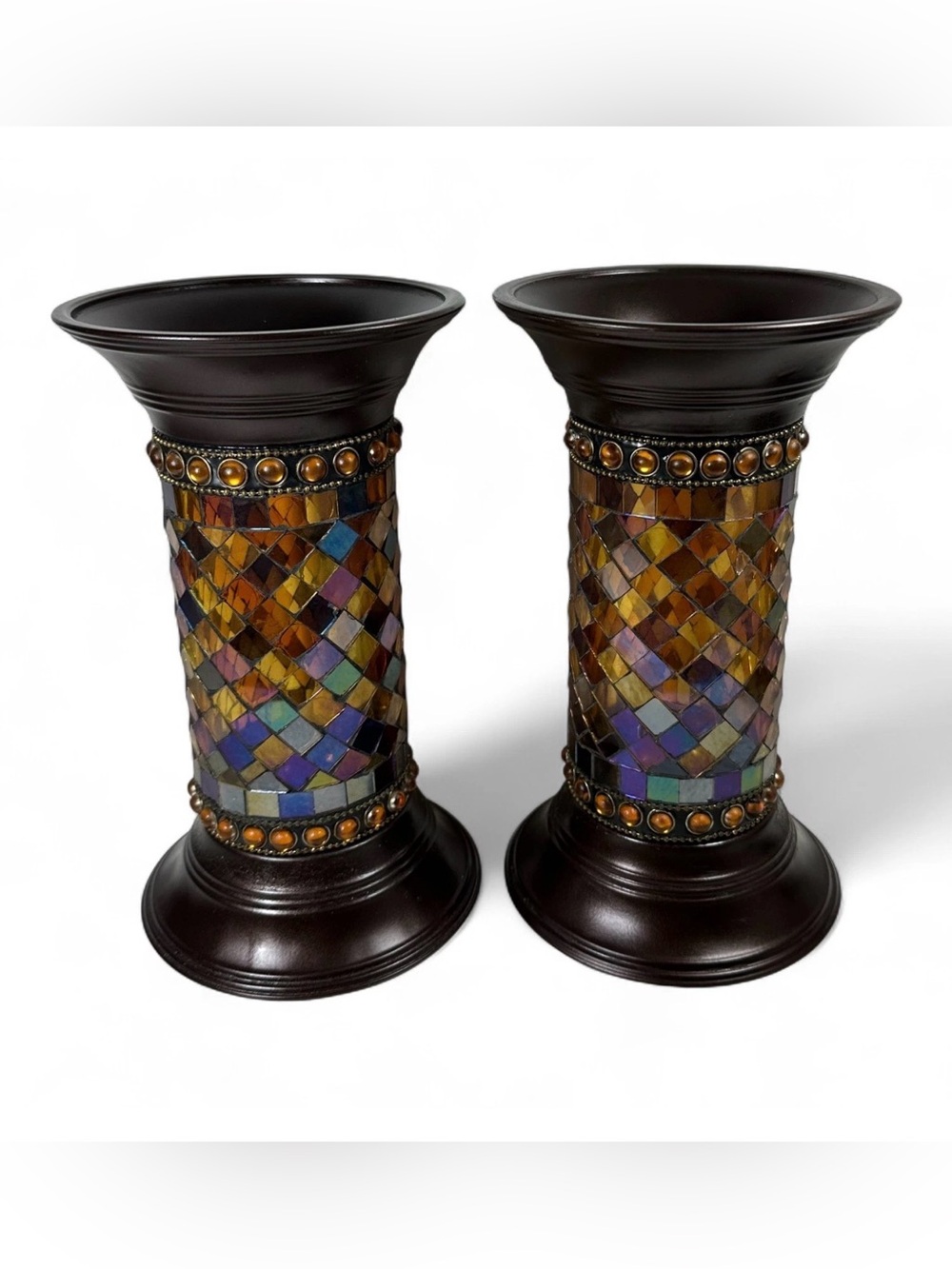 Set of 2 - PartyLite - Global Fusion - Mosaic Votive Holders - 9 Inch - #P9300